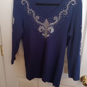 Reba Navy Blue Sweater with embellishment.